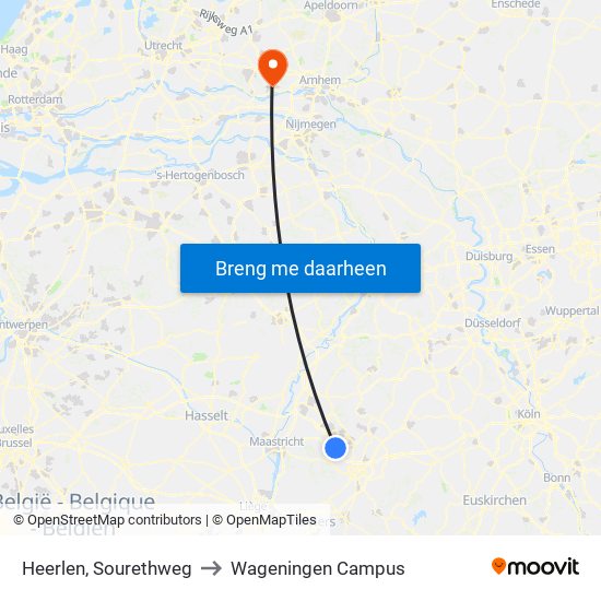 Heerlen, Sourethweg to Wageningen Campus map