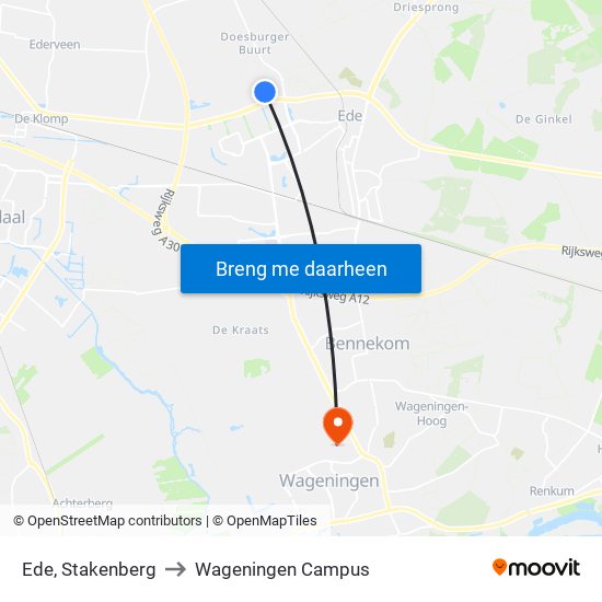 Ede, Stakenberg to Wageningen Campus map