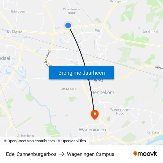 Ede, Cannenburgerbos to Wageningen Campus map