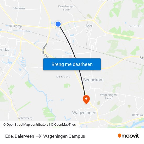 Ede, Dalerveen to Wageningen Campus map