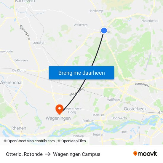 Otterlo, Rotonde to Wageningen Campus map