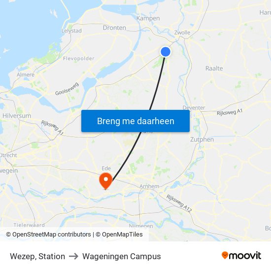 Wezep, Station to Wageningen Campus map