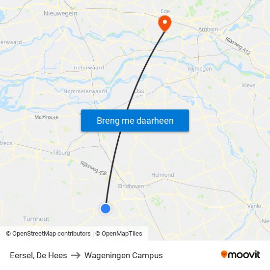 Eersel, De Hees to Wageningen Campus map