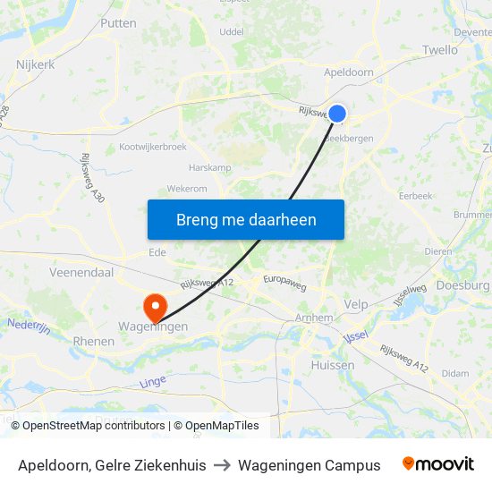 Apeldoorn, Gelre Ziekenhuis to Wageningen Campus map