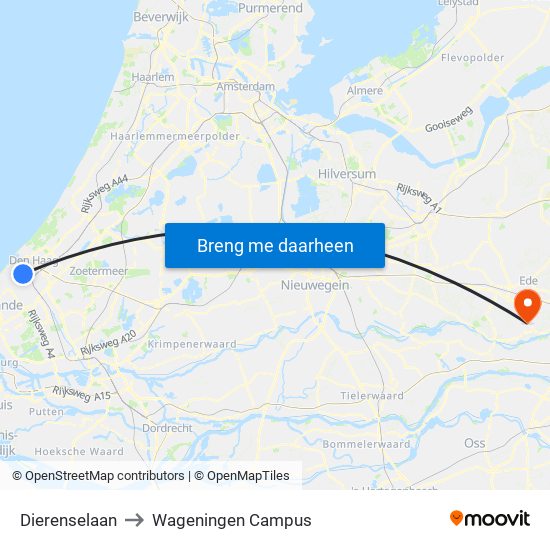 Dierenselaan to Wageningen Campus map