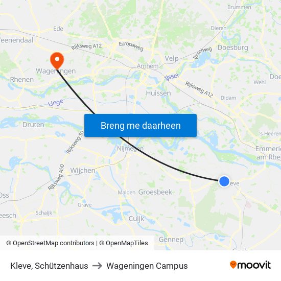 Kleve, Schützenhaus to Wageningen Campus map