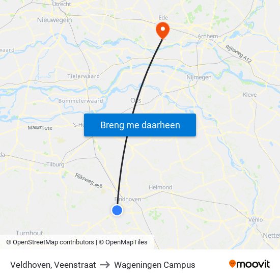 Veldhoven, Veenstraat to Wageningen Campus map