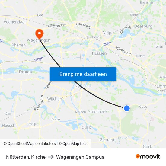 Nütterden, Kirche to Wageningen Campus map