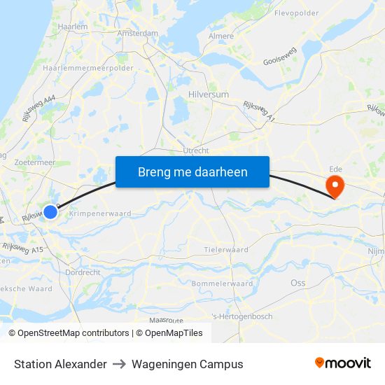 Station Alexander to Wageningen Campus map