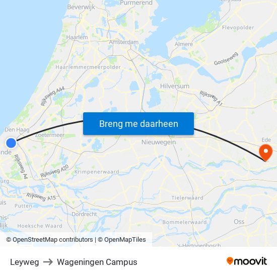 Leyweg to Wageningen Campus map