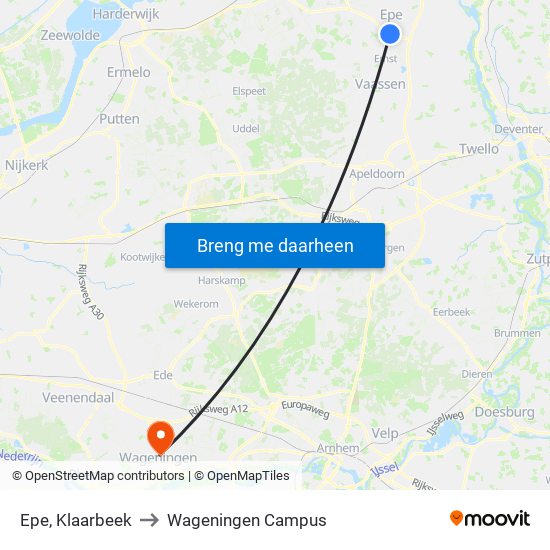 Epe, Klaarbeek to Wageningen Campus map