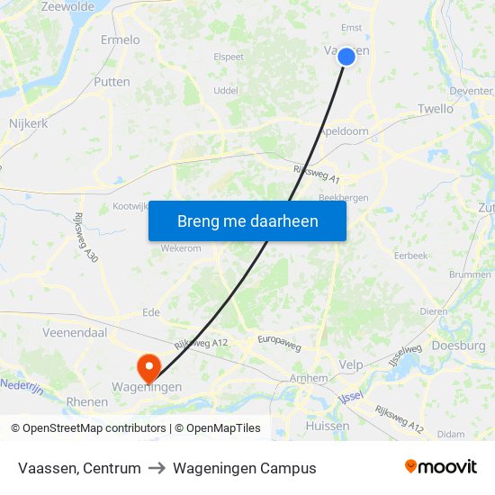 Vaassen, Centrum to Wageningen Campus map