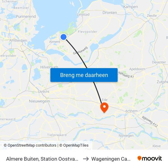 Almere Buiten, Station Oostvaarders to Wageningen Campus map