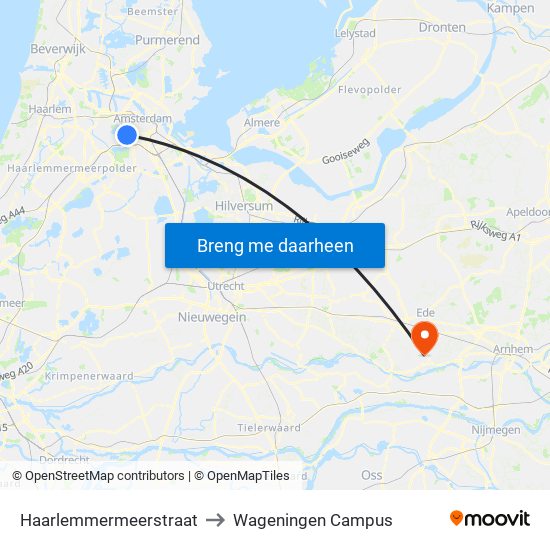 Haarlemmermeerstraat to Wageningen Campus map
