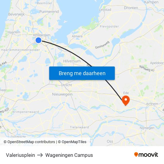 Valeriusplein to Wageningen Campus map