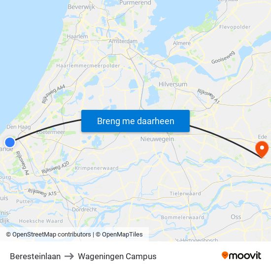 Beresteinlaan to Wageningen Campus map