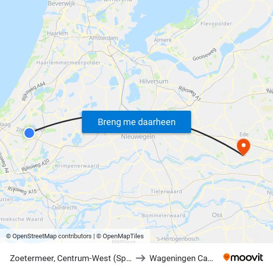 Zoetermeer, Centrum-West (Spoor 1) to Wageningen Campus map