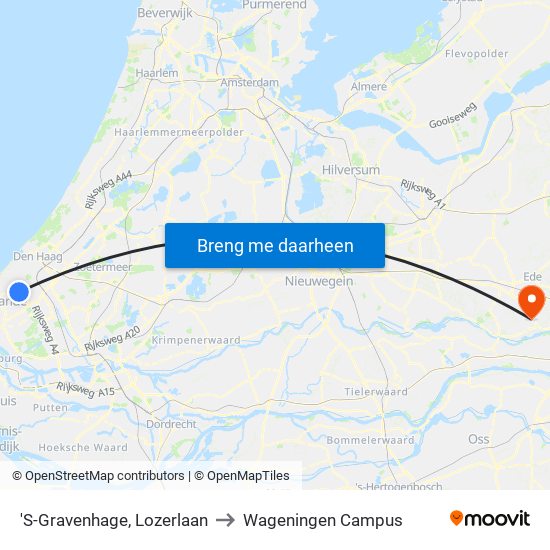 'S-Gravenhage, Lozerlaan to Wageningen Campus map