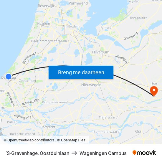 'S-Gravenhage, Oostduinlaan to Wageningen Campus map