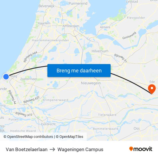 Van Boetzelaerlaan to Wageningen Campus map