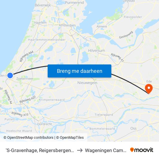 'S-Gravenhage, Reigersbergenweg to Wageningen Campus map