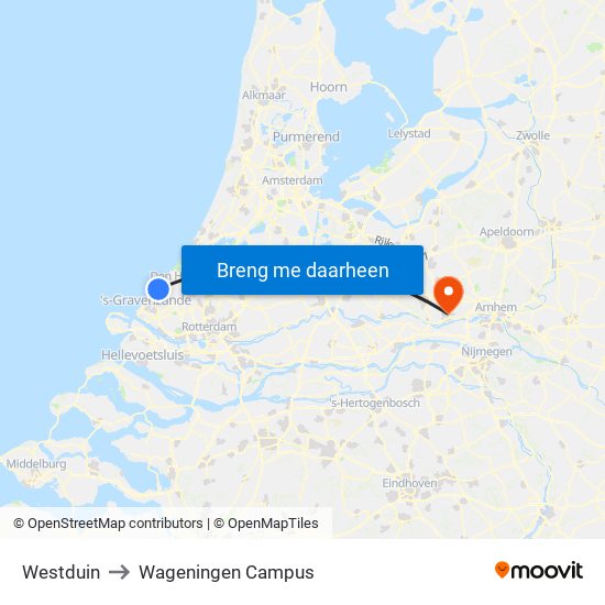 Westduin to Wageningen Campus map