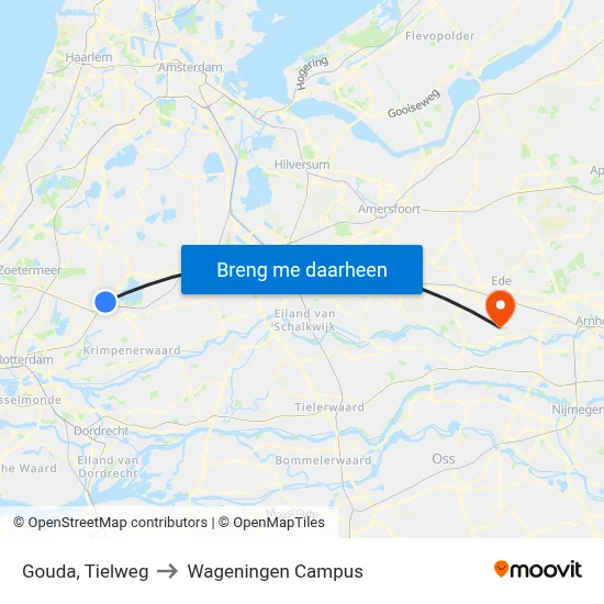 Gouda, Tielweg to Wageningen Campus map
