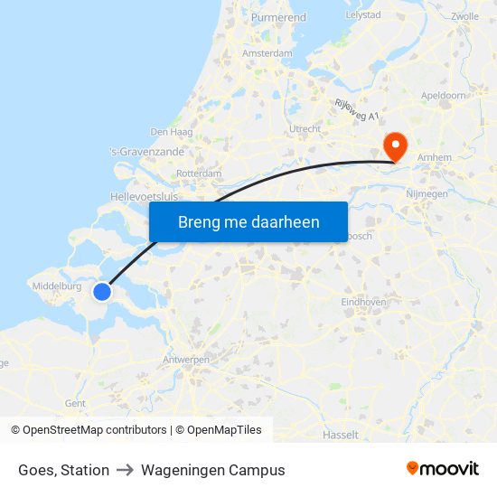 Goes, Station to Wageningen Campus map