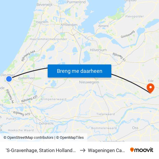 'S-Gravenhage, Station Hollands Spoor to Wageningen Campus map