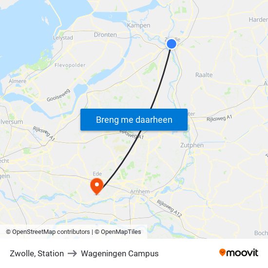 Zwolle, Station to Wageningen Campus map