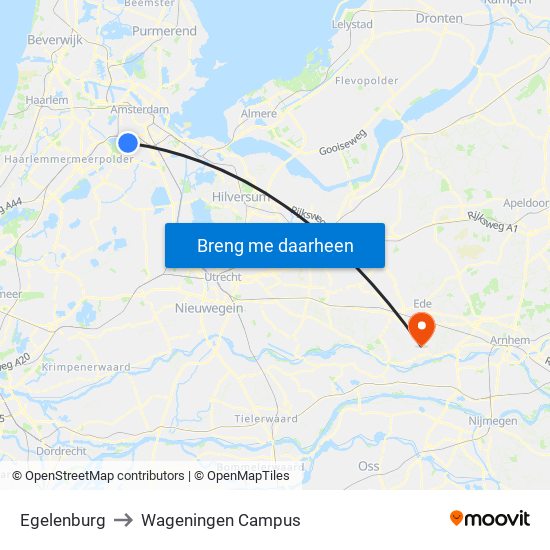 Egelenburg to Wageningen Campus map