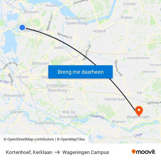 Kortenhoef, Kerklaan to Wageningen Campus map