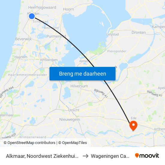Alkmaar, Noordwest Ziekenhuisgroep to Wageningen Campus map