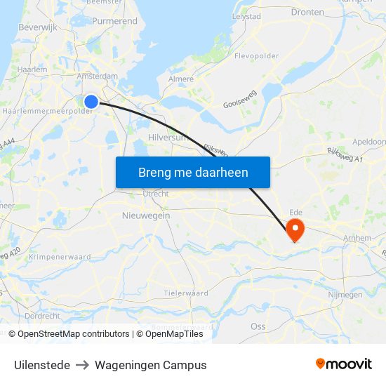 Uilenstede to Wageningen Campus map