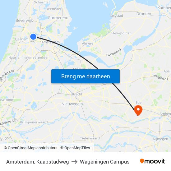 Amsterdam, Kaapstadweg to Wageningen Campus map