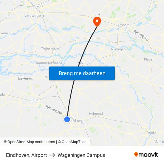 Eindhoven, Airport to Wageningen Campus map