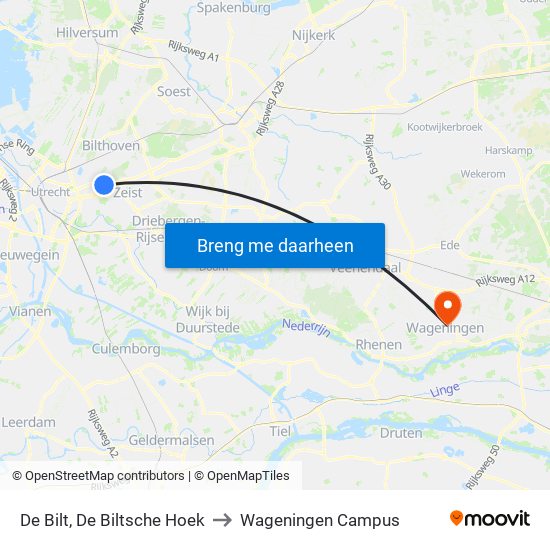 De Bilt, De Biltsche Hoek to Wageningen Campus map