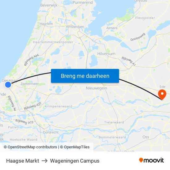 Haagse Markt to Wageningen Campus map