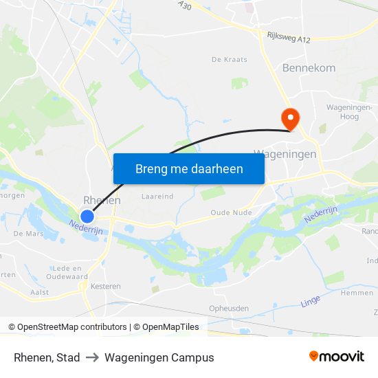 Rhenen, Stad to Wageningen Campus map