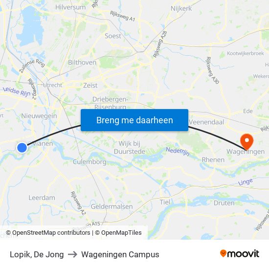 Lopik, De Jong to Wageningen Campus map
