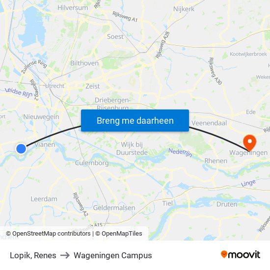 Lopik, Renes to Wageningen Campus map