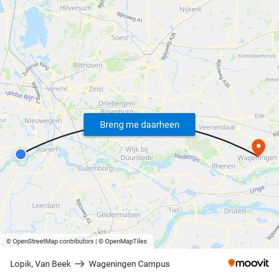 Lopik, Van Beek to Wageningen Campus map
