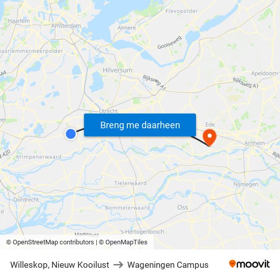 Willeskop, Nieuw Kooilust to Wageningen Campus map