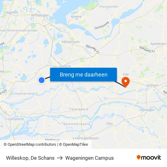 Willeskop, De Schans to Wageningen Campus map