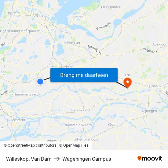 Willeskop, Van Dam to Wageningen Campus map