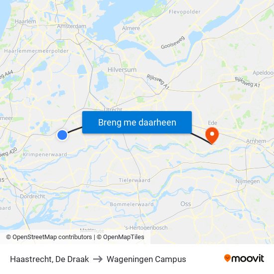 Haastrecht, De Draak to Wageningen Campus map