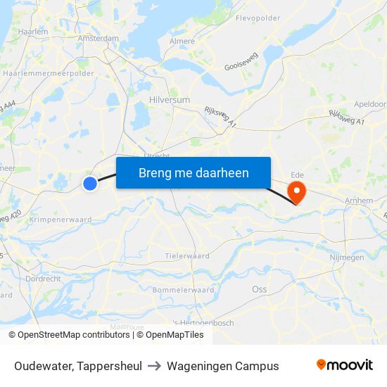 Oudewater, Tappersheul to Wageningen Campus map