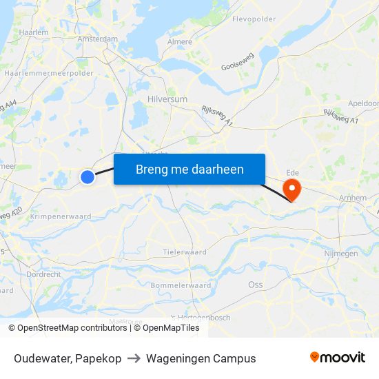 Oudewater, Papekop to Wageningen Campus map