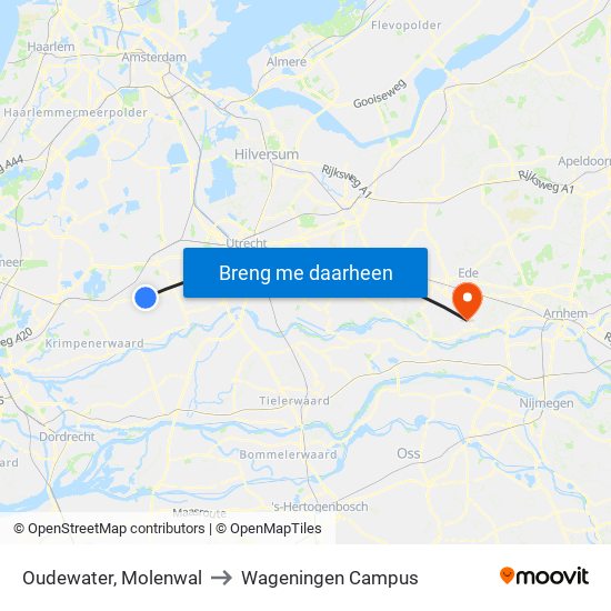 Oudewater, Molenwal to Wageningen Campus map