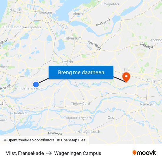 Vlist, Fransekade to Wageningen Campus map